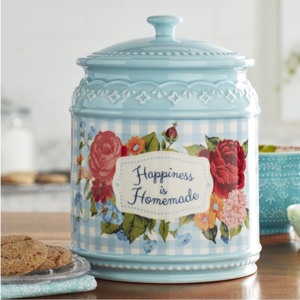 The Pioneer Woman Blue Gingham Floral Canister